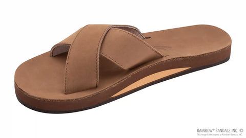 Premier Leather Top Sole Single Layer Arch Cross Strap Flat Stitch Slide