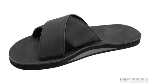 Premier Leather Top Sole Single Layer Arch Cross Strap Flat Stitch Slide