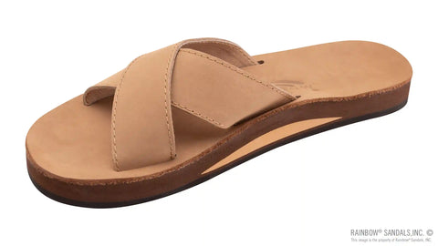 Premier Leather Top Sole Single Layer Arch Cross Strap Flat Stitch Slide