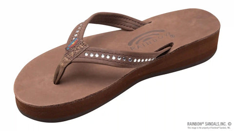 Four Layer Leather Wedge - 3/4" Strap with Crystals