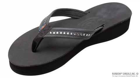 Four Layer Leather Wedge - 3/4" Strap with Crystals