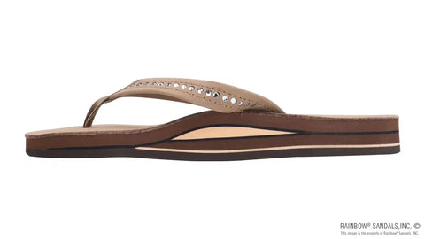 Crystal Collection - Double Layer Arch Support Leather 3/4" Medium Strap w/ Crystals