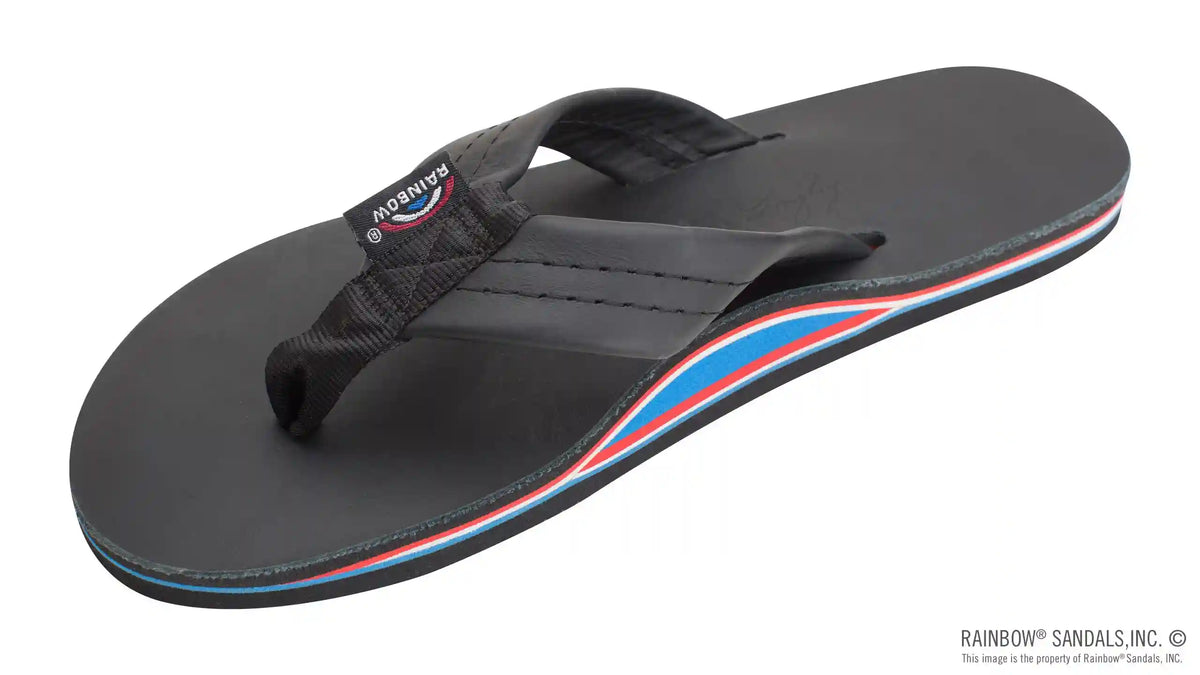 The Americana - Women's Single Layer Classic Leather Red White & Blue Mid Sole with a 1" Strap