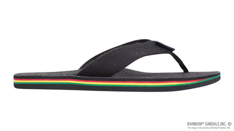 The Rastafarian - Single Layer Black Hemp with Rasta Mid Sole and 1" Strap