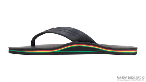 The Rastafarian - Single Layer Classic Black Leather with Rasta Mid Sole